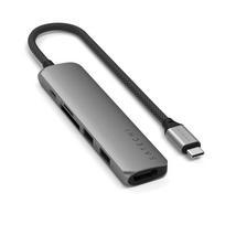Satechi 6-w-1 USB-C Slim Multiport Adapter (USB-C, 2x USB-A, 4K HDMI, Micro/SD Card Reader) (Gray)