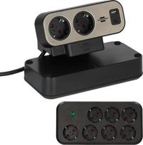 Brennenstuhl duplex USB Hub, 9-port, 2x USB (black/silver, 2 meters cable, USB-A, USB-C, with illuminated safety switch)