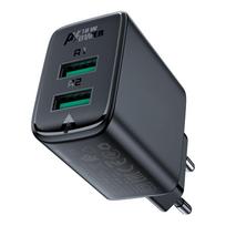 Telefono įkroviklis AceFast A33 QC18W 2xUSB-A, USB-A, juoda sp., 18 W