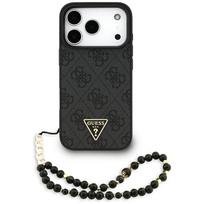 GUESS dėklas telefonui IPHONE 17 Pro, suderinamas su MagSafe GUHMP17LP4TSDPPSK (4G PU su dirželiu ir trikampiu logotipu), juodas