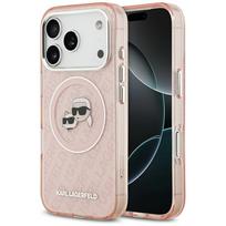 Karl Lagerfeld IML blizgantis Karl & Choupette galvų logotipo magnetinis dėklas telefonui iPhone 17 Pro - rožinis
