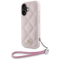 Karl Lagerfeld dygsniuotas pradinis logotipas ir grandinės dirželis dėklas telefonui iPhone 16 - rožinė