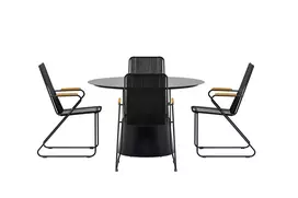 Lanzo Table - Black with 4 Bois Chair - Black