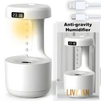 USB maitinamas oro drėkintuvas LIVMAN LZ599 su antigravitaciniu lašelių efektu, LED laikrodžiu ir šiltos šviesos naktiniu žibintuvėliu bei 600ml vandens baku