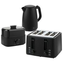Virdulys Pusryčių rinkinys, Elektrinis virdulys 1,7 l, Skrudintuvas 4 riekelių, Kiaušinių virimo aparatas 6 kiaušiniams, 21,4x15,6x23,3 cm, 29,1x27,3x18,9 cm, 19,6x15,1x15,3 cm, Juoda, Nerūdijantis plienas