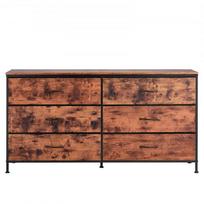 Komoda, 6 stalčių aukšta komoda, 130x39x69 cm, ruda, plieninis rėmas