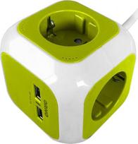 Prailgintuvas su 4 Schuko lizdais ir 2 Usb įkrovikliais, 1.4m, žalias