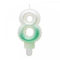 GoDan Žvakės dekoracija Number 8 (7cm), balta/ žalia ombre
