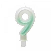 GoDan Žvakės papuošimas skaičius 9 (7 cm), baltas / žalias ombre