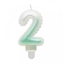 GoDan Žvakės dekoracija numeris 2 (7 cm), balta/ žalia ombrė
