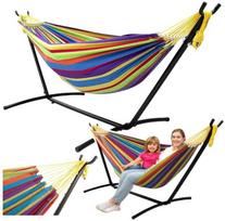Dvivietis sodo hamakas su stovu, spalvingas 200x120 cm