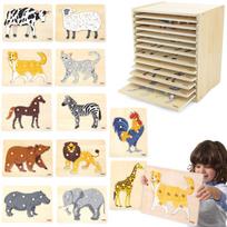 Medinių dėlionių rinkinys VIGA Montessori gyvūnai 12 dalių su stovu vaikams