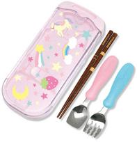 Stalo įrankiai Edison Mama Portable Utensil Set, 3 m., nerūdijantysis plienas/mediena/polipropilenas (pp), rožinė sp.