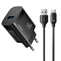 Joyroom JR-TF4 18W wall charger with 3A USB-A – USB-C 1m cable – black