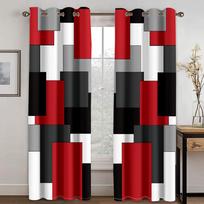 3D Modernaus Abstraktaus Geometrinio Stiliaus Užuolaidos su Rubino ir Juodos Spalvos Dizainu, 2 Panelės, Namų Svetainės, Miegamojo, Balkono, Maisto Gaminimo Zonos Dekoro Užuolaidos 60W60H(CM)X2&Grommet Top