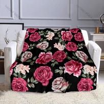 Retro rožių rašto pledas Šiltas minkštas pūkuotas Vaikams ir suaugusiems Sofa lova Mesti pledą namams kelionėms stovyklavimui Didelis dydis Skalbiamas mašinoje 75x90cm black