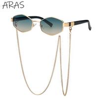 Trendy Retro Hexagon With Chain Sunglasses Women 2023 Brand Designer Unique Polygonal Sun Glasses For Female Small Frame Eyewear