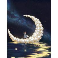 DIY Moonship Pearl Diamond Art Painting Kits for Adults and Beginners,fine View Sparkling Painting Craft Home Wall Decor Handmade Gift 30x40cm
