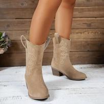 Fashion Scrub Retro Women's Mid-leg Boots High-heeled Sleeve Shows Skinny Stack Boots 36