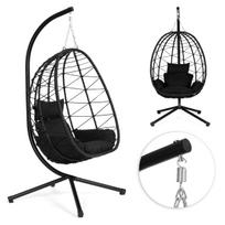 „Cocoon“ pakabinama kėdė, laisvai stovinti, supamoji sodo kėdė, iki 120 kg, pagalvėlės, juodos, „MultiGarden“