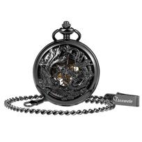 TREEWETO Mechanical Skeleton Pocket Lucky Phoenix Dragon Hollow and Gift Box Watch, & Case, Chain, Included.