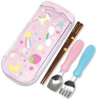 Stalo įrankiai Edison Mama Portable Utensil Set, 3 m., nerūdijantysis plienas/mediena/polipropilenas (pp), rožinė sp.