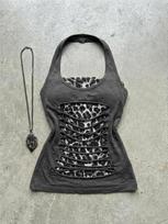 TrendHub Y2k Aesthetic Halter Leopard Tank Top Fake Two Pieces Women Patchwork Cropped Tanks Harajuku Grunge Vintage Slim Fit Camisole S gray