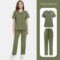 Plus Size Scrubs Set Women Medical Nurse Uniforms Stand Neck V-cut Scrub Top Jogger Pants Vet Doctor Healthcare Workers Workwear S