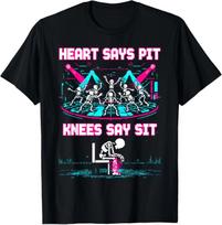 Heart Says Pit Knees Say Sit Skeleton Funny T-Shirt L