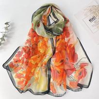 New Sunscreen Long Silk Scarf Poppy Thin Imitation Silk Spring and Summer Georgette Decoration Women's Printed Scarf 160CM