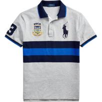 Polo Ralph Lauren Big Pony Dryžuoti Siuvinėti Trumpomis Rankovėmis Polo Marškinėliai Vyriški viršutiniai drabužiai Pilka 710784714-001 S