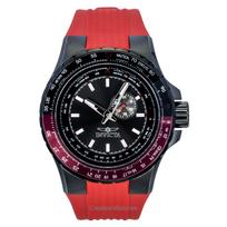 Invicta Aviator Raudonas Silikoninis Dirželis Plieno Spalvos Ciferblatas Kvarcinis 49724 100M Vyriškas Laikrodis juoda