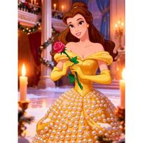 Disney Grožis ir žvėrys Geltonos princesės suknelė su perlamutriniais drobės papuošalais Rinkinys 5D dirbtinių perlų dėlionė Siuvinėjimas Namų dekoravimo rankų darbo dovana 35x45cm