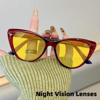 Retro katės akies formos mėlyną šviesą blokuojantys akiniai moterims Stilingi Anti-Glare naktinio matymo akiniai Raudoni ir oranžiniai lęšiai Žaidimų akiniai