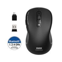 PORT CONNECT Pure MAC COLLECTION, belaidė įkraunama pelė, Bluetooth, FreeWheel, 3200 DPI, juodos spalvos