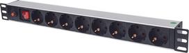Intellinet 19" 1U Rackmount 8-Way Power Strip - German Type, With On/Off Switch and Overload Protection, 3m Power Cord (Euro 2-pin plug)