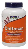 NOW Foods chitozanas, 500 mg plius chromas – 240 kapsulių