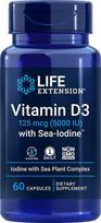 Life Extension vitaminas D3 su jūros jodu, 5000 TV - 60 kapsulių