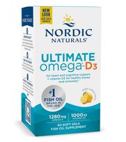 Nordic Naturals Ultimate Omega - D3 žuvų taukai, 1280 mg citrinų skonio – 60 kapsulių