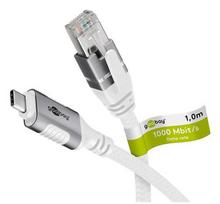 Goobay Ethernet cable, USB-C 3.2 Gen2 plug to RJ-45 plug (white, 3 meters, braided textile jacket)