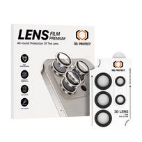 Grūdintas stiklas Tel Protect 3D objektyvo apsaugai ant kameros Samsung Galaxy S25 Ultra juodas (lēcas 5 vnt.)