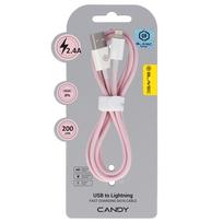 Blavec Kabelis Candy pynėtas - USB to Lightning - 2,4A 2 metres Apple CarPlay (CCA-UL24P20) rožinis