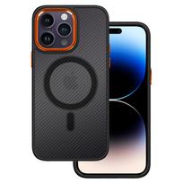 Tel Protect magnetinis anglies dėklas telefonui iPhone 15 Plus juodai oranžinės spalvos