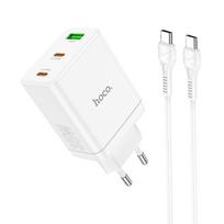 Įkroviklis Hoco N33 + "USB-C (Type-C) to USB-C (Type-C)" kabelis (2xUSB-C; 1xUSB 35W) baltas