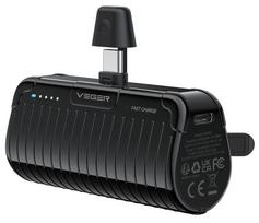 VEGER išorinė baterija 5000 mAh su įmontuotu jungtimi Type C PlugOn PD QC3.0 3A 20W W0558 juoda