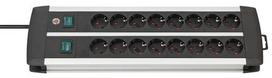 Brennenstuhl Premium Aluminum-Line Power Strip 16-Outlet Duo (black/silver, 3 meters, with 2 safety switches)