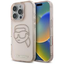 Karl Lagerfeld IML Rhinestones Karl Head dėklas telefonui iPhone 16 Pro rožinis