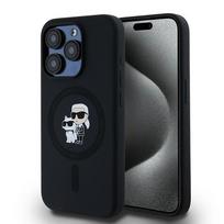 Karl Lagerfeld silikoninis Karl&Choupette magnetinis dėklas telefonui iPhone 15 Pro - juodas