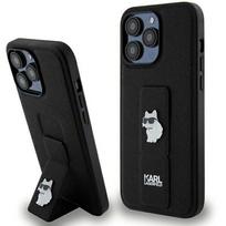 Karl Lagerfeld Gripstand Saffiano Choupette Pins dėklas telefonui iPhone 13 Pro Max - juodas