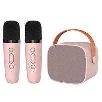 Blavec nešiojamas Bluetooth garsiakalbis WS-07 Karaoke Party 5W su 2 mikrofonais rožinis